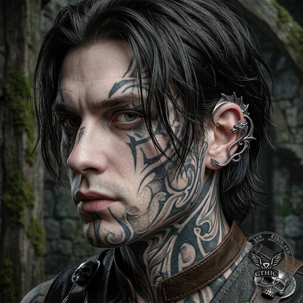 Punk Flying Dragon Stainless Steel Ear Cuff Earrings | Gthic.com