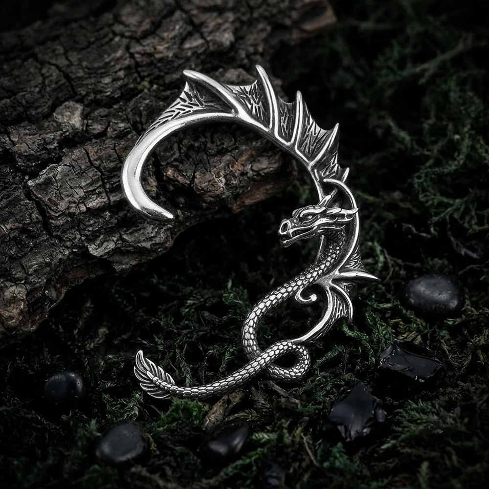 Punk Flying Dragon Stainless Steel Ear Cuff Earrings | Gthic.com