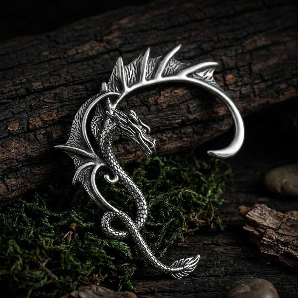 Punk Flying Dragon Stainless Steel Ear Cuff Earrings