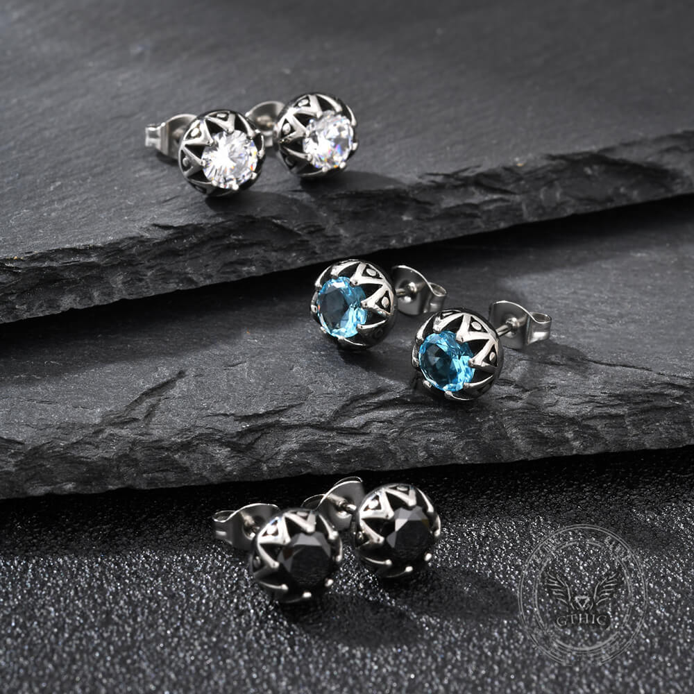 Punk Gem Crown Trendy Stainless Steel Stud Earrings | Gthic.com
