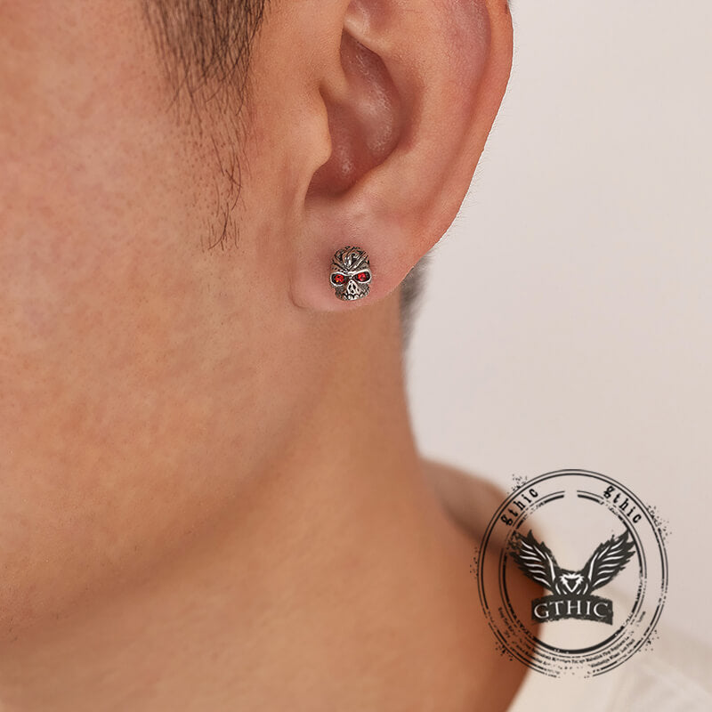 Punk Gem Eye Skull Stainless Steel Earrings | Gthic.com