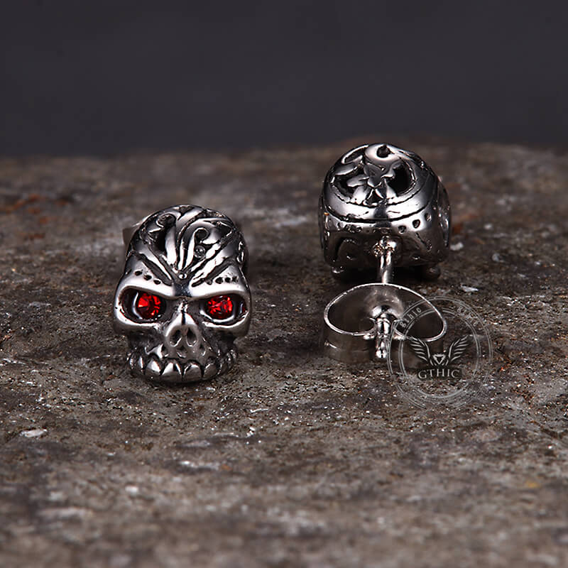 Punk Gem Eye Skull Stainless Steel Earrings