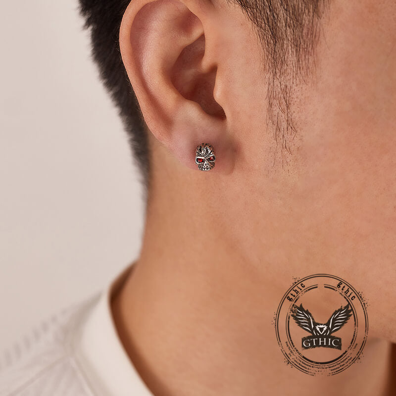 Punk Gem Eye Skull Stainless Steel Earrings | Gthic.com