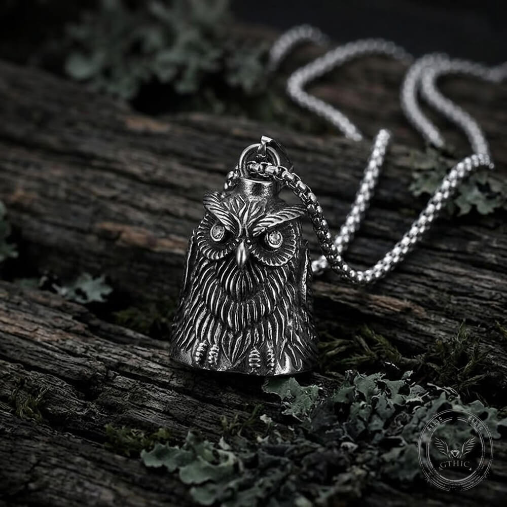 Punk Gem Owl Lucky Bell Stainless Steel Pendant