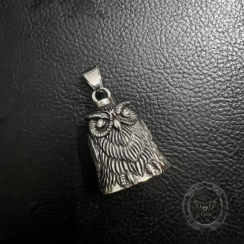 Punk Gem Owl Lucky Bell Stainless Steel Pendant