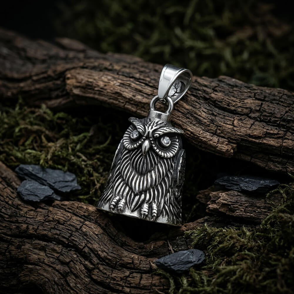 Punk Gem Owl Lucky Bell Stainless Steel Pendant