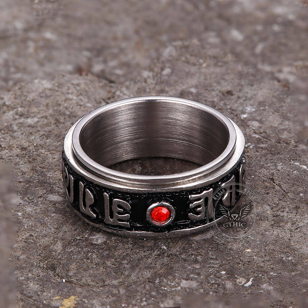 Punk Gem Six-Word Mantra Stainless Steel Spinner Ring