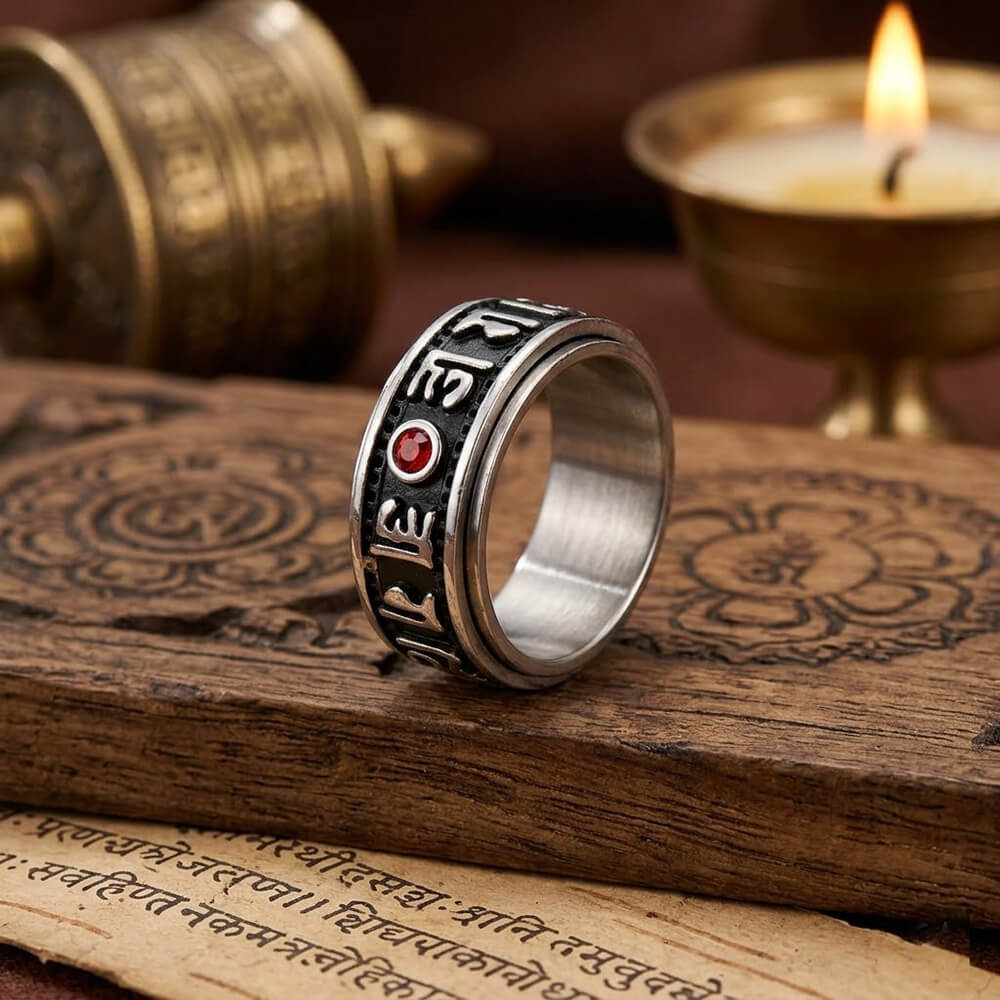 Punk Gem Six-Word Mantra Stainless Steel Spinner Ring | Gthic.com