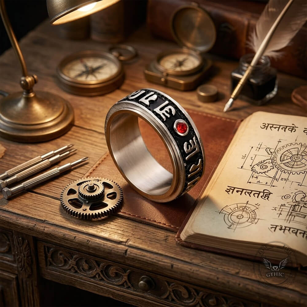 Punk Gem Six-Word Mantra Stainless Steel Spinner Ring