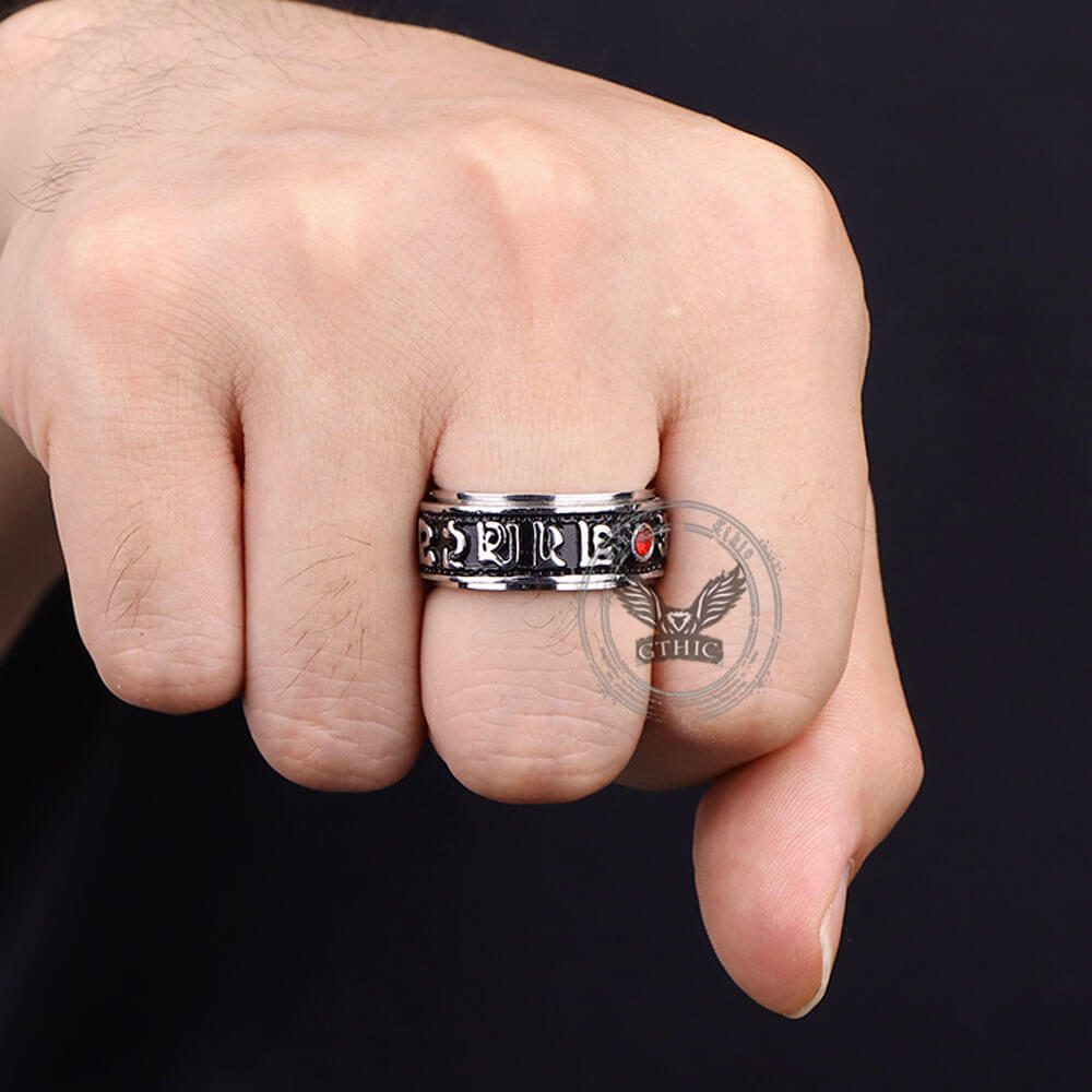 Punk Gem Six-Word Mantra Stainless Steel Spinner Ring