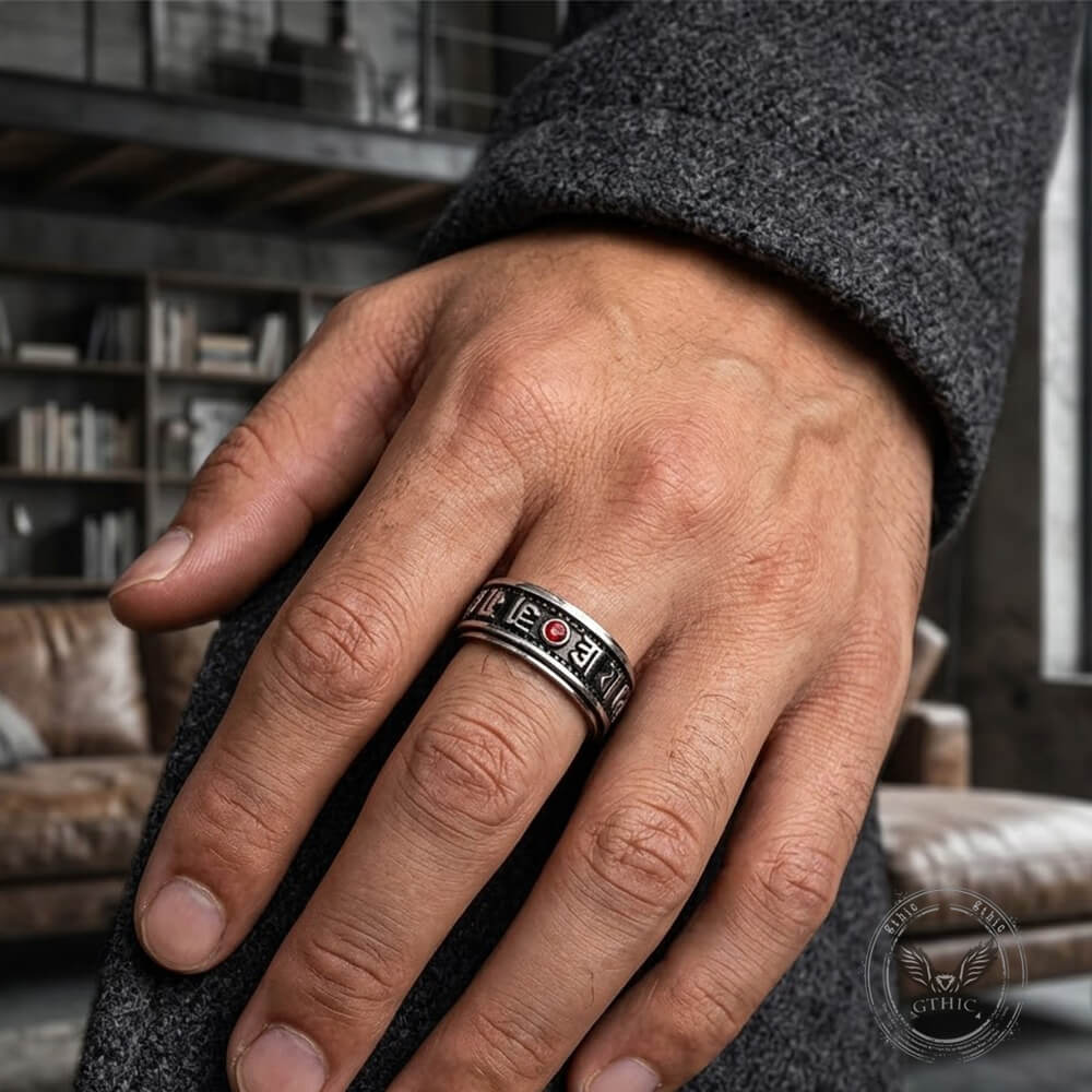 Punk Gem Six-Word Mantra Stainless Steel Spinner Ring | Gthic.com