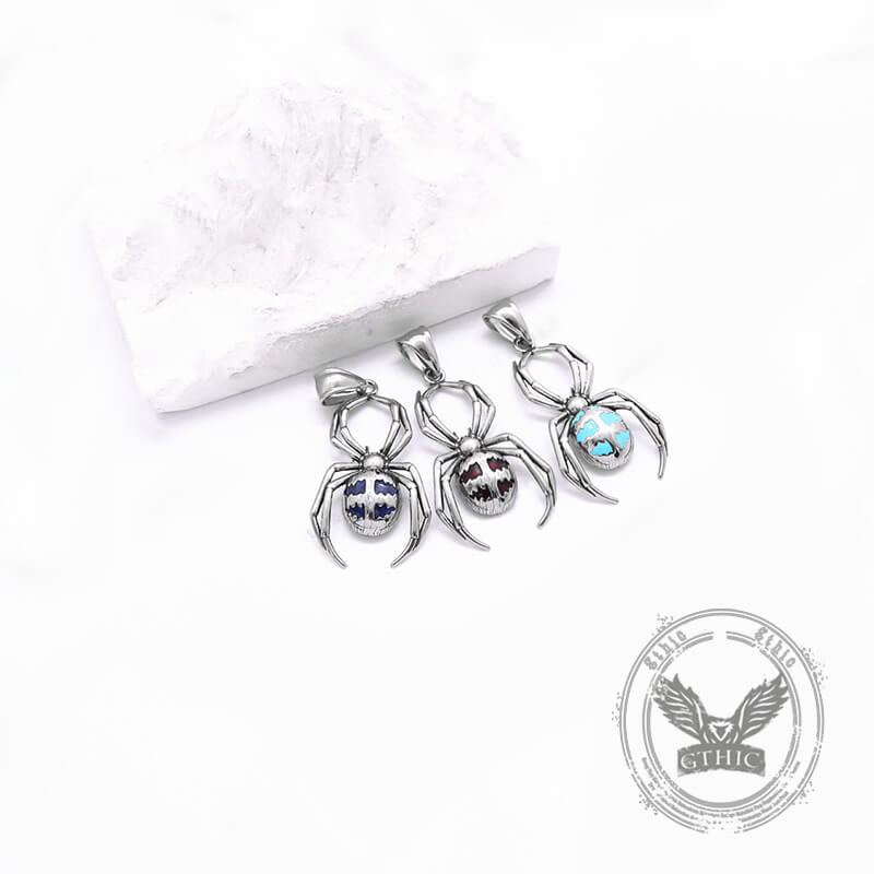 Punk Gemstone Spider Stainless Steel Animal Pendant