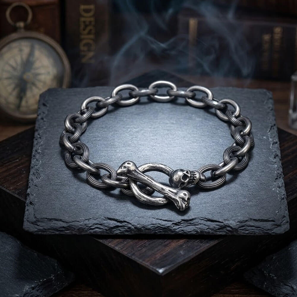 Punk Gothic Skull Bone Stainless Steel OT Buckle Bracelet