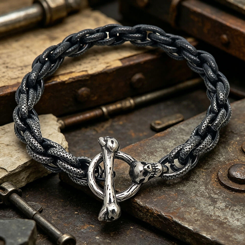 Punk Gothic Skull Bone Stainless Steel OT Buckle Bracelet