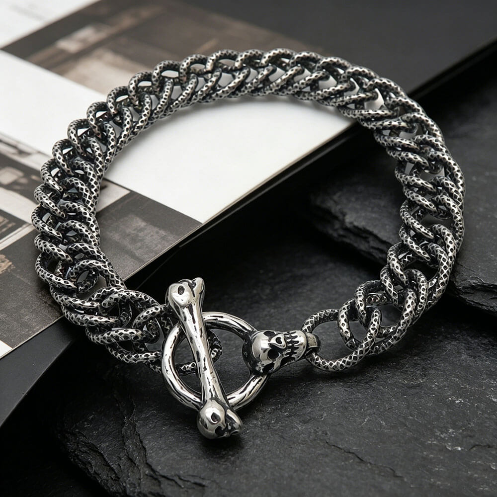 Punk Gothic Skull Bone Stainless Steel OT Buckle Bracelet