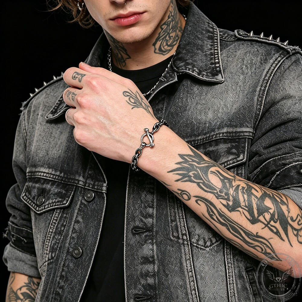 Punk Gothic Skull Bone Stainless Steel OT Buckle Bracelet | Gthic.com