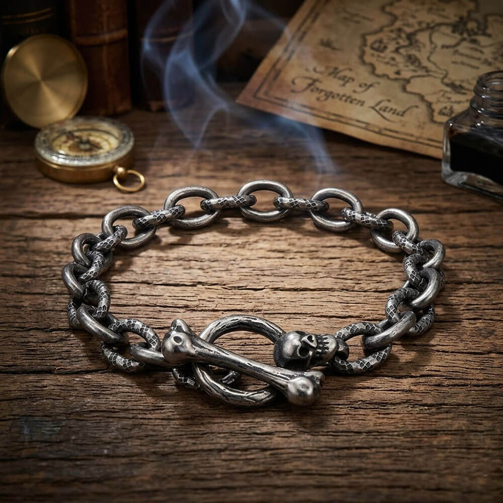 Punk Gothic Skull Bone Stainless Steel OT Buckle Bracelet