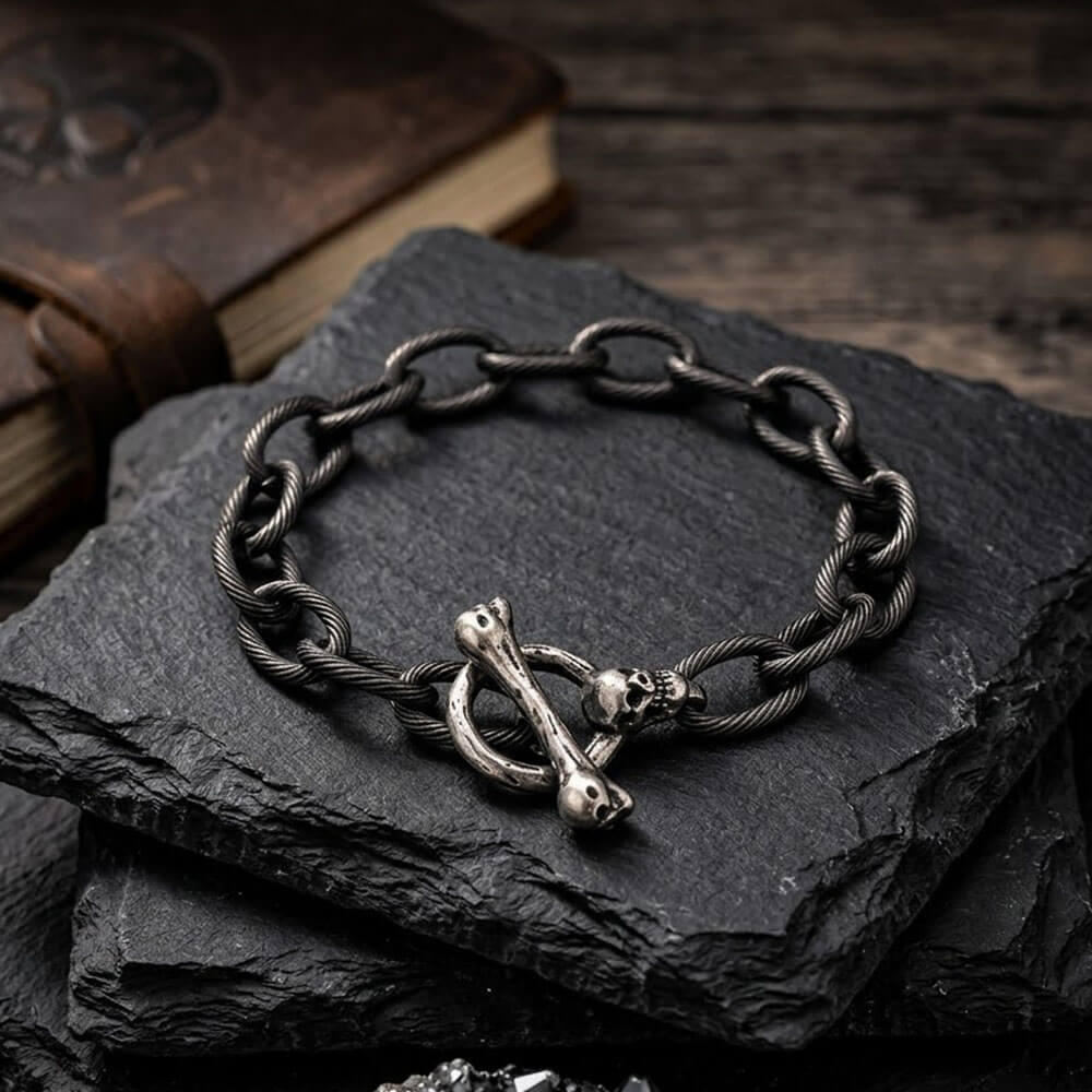 Punk Gothic Skull Bone Stainless Steel OT Buckle Bracelet