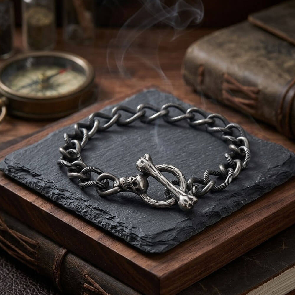 Punk Gothic Skull Bone Stainless Steel OT Buckle Bracelet