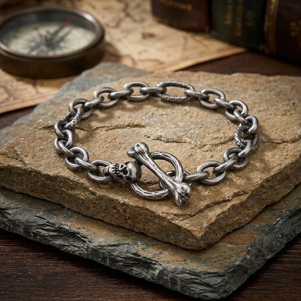 Punk Gothic Skull Bone Stainless Steel OT Buckle Bracelet