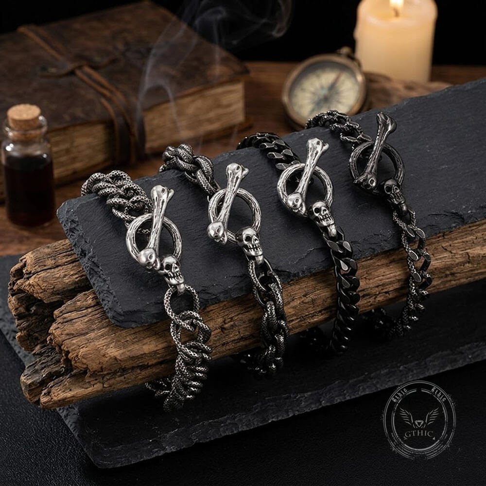 Punk Gothic Skull Bone Stainless Steel OT Buckle Bracelet | Gthic.com