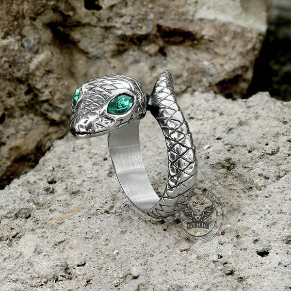 Punk Green-Eyed Snake Stainless Steel Animal Ring | Gthic.com