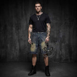 Punk Hand-Drawn Spider Pattern Loose Denim Shorts | Gthic.com