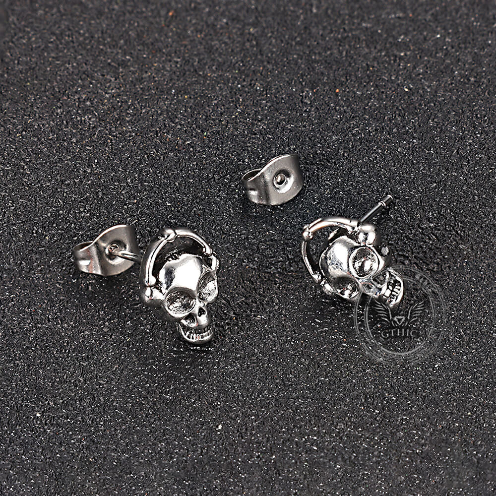 Punk Headphones Skull Stainless Steel Stud Earrings