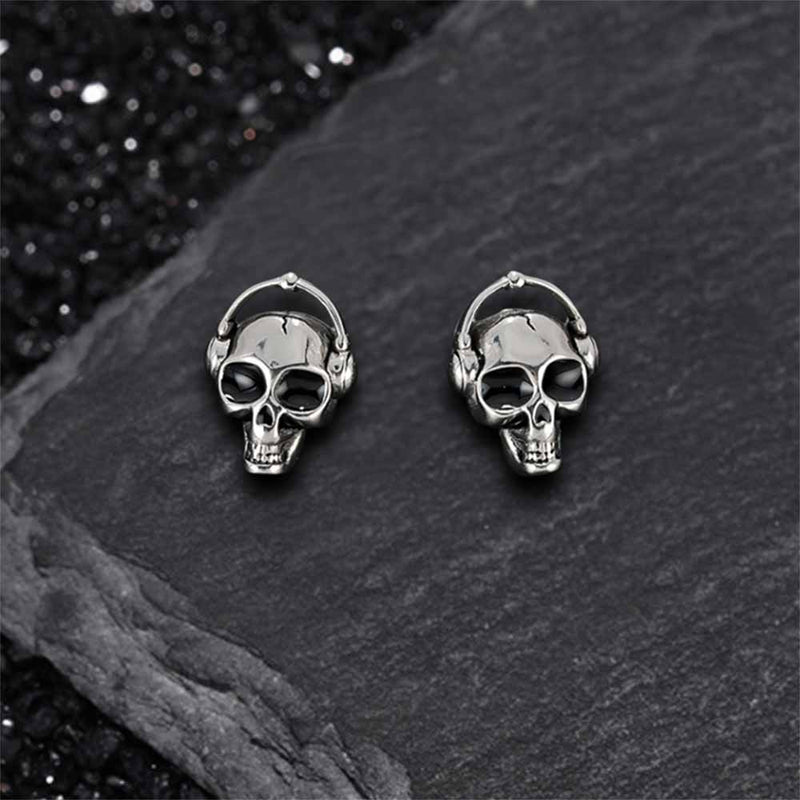 Punk Headphones Skull Stainless Steel Stud Earrings