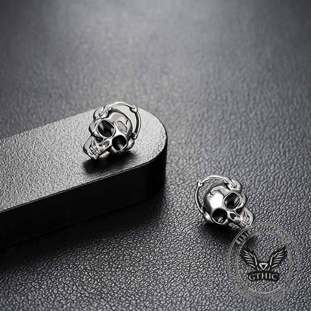 Punk Headphones Skull Stainless Steel Stud Earrings