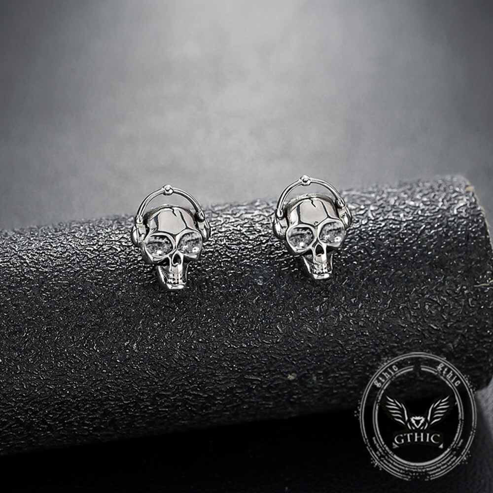 Punk Headphones Skull Stainless Steel Stud Earrings