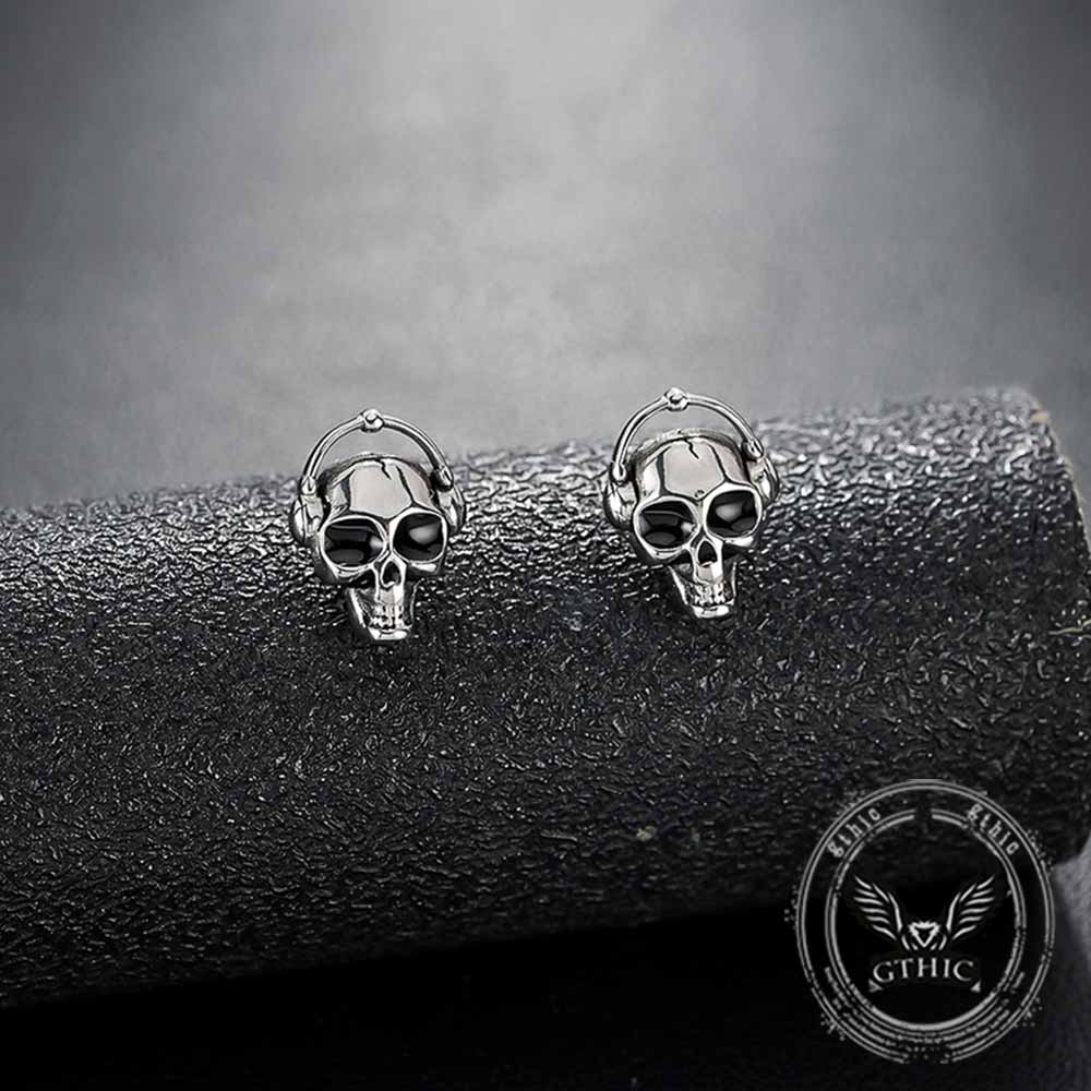 Punk Headphones Skull Stainless Steel Stud Earrings