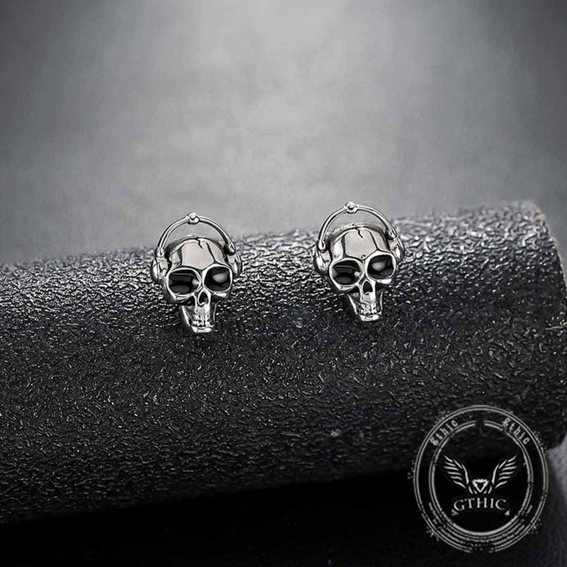 Punk Headphones Skull Stainless Steel Stud Earrings