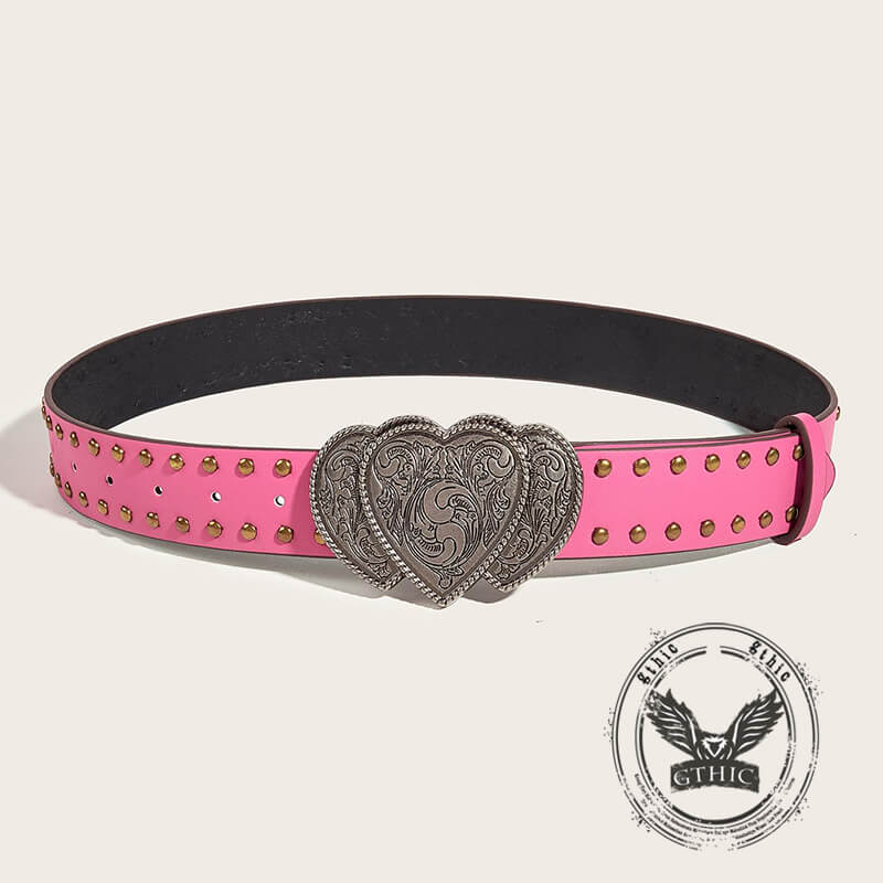 Punk Heart Overlapping Buckle Studded Leather Belt | Gthic.com