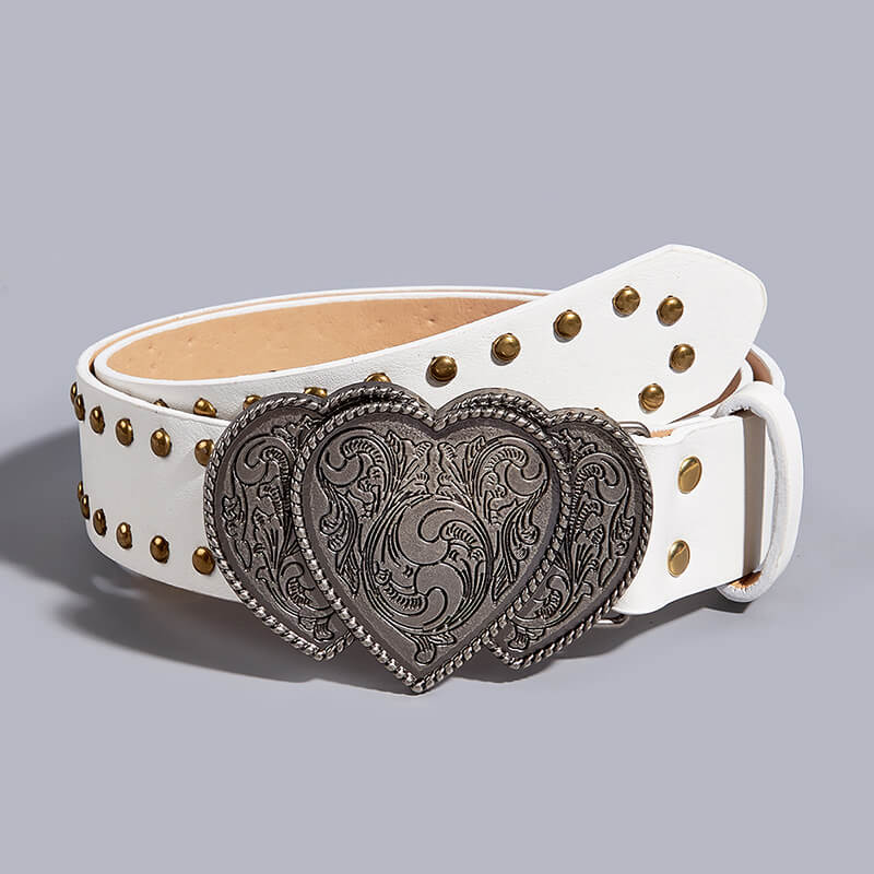 Punk Heart Overlapping Buckle Studded Leather Belt | Gthic.com