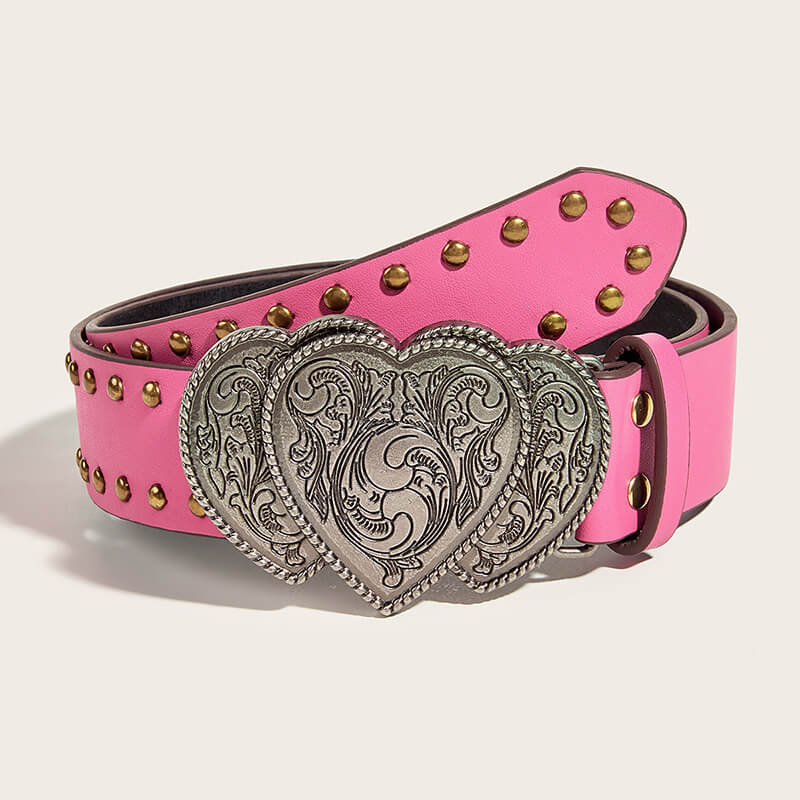 Punk Heart Overlapping Buckle Studded Leather Belt | Gthic.com