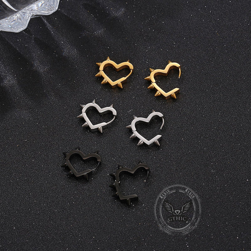 Punk Heart Shape Spike Stainless Steel Earrings