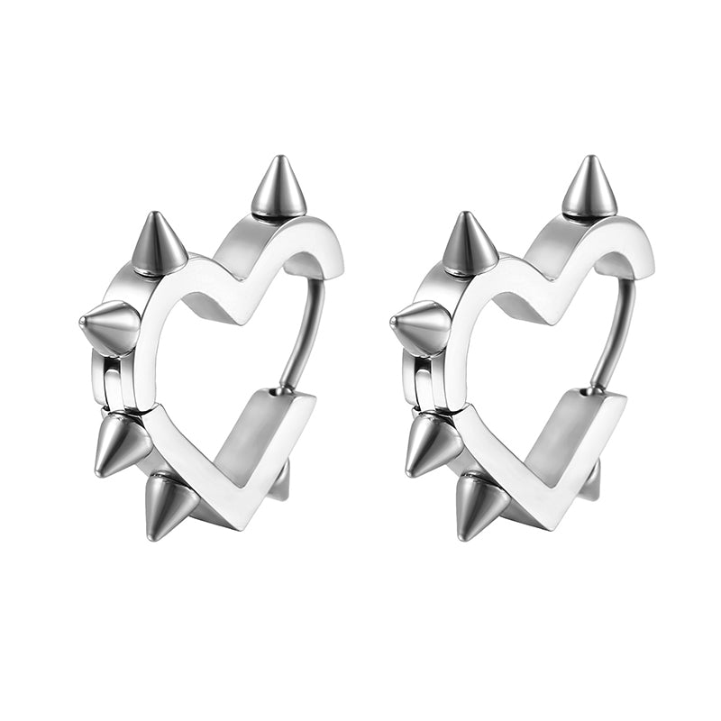 Punk Heart Shape Spike Stainless Steel Earrings | Gthic.com