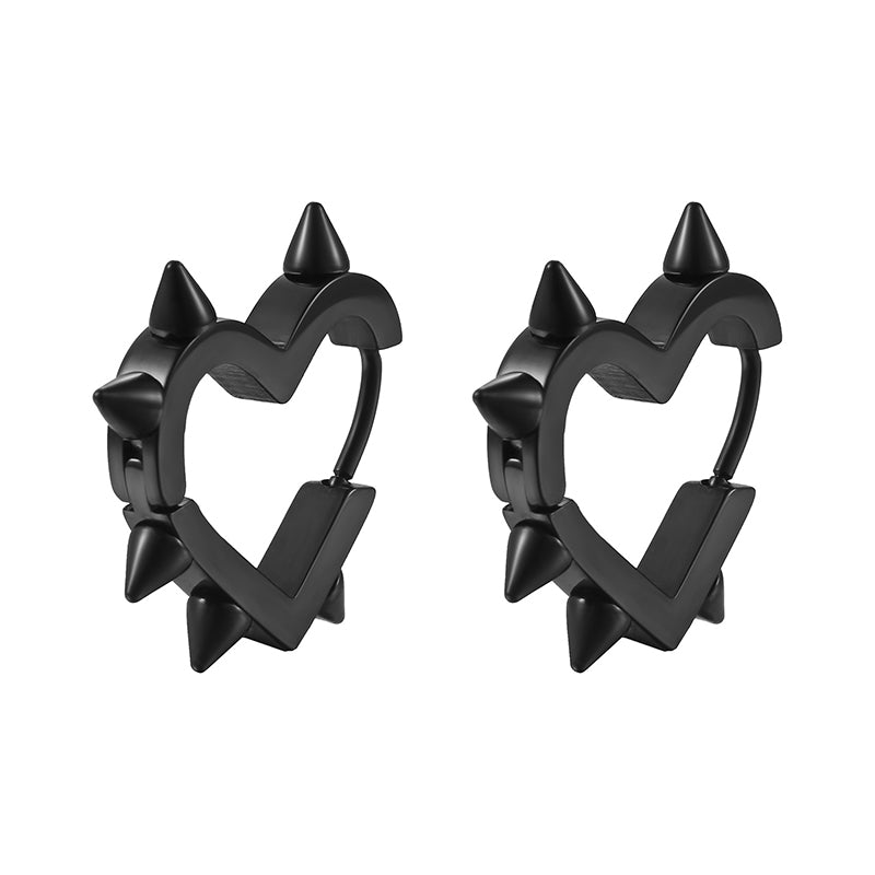 Punk Heart Shape Spike Stainless Steel Earrings | Gthic.com