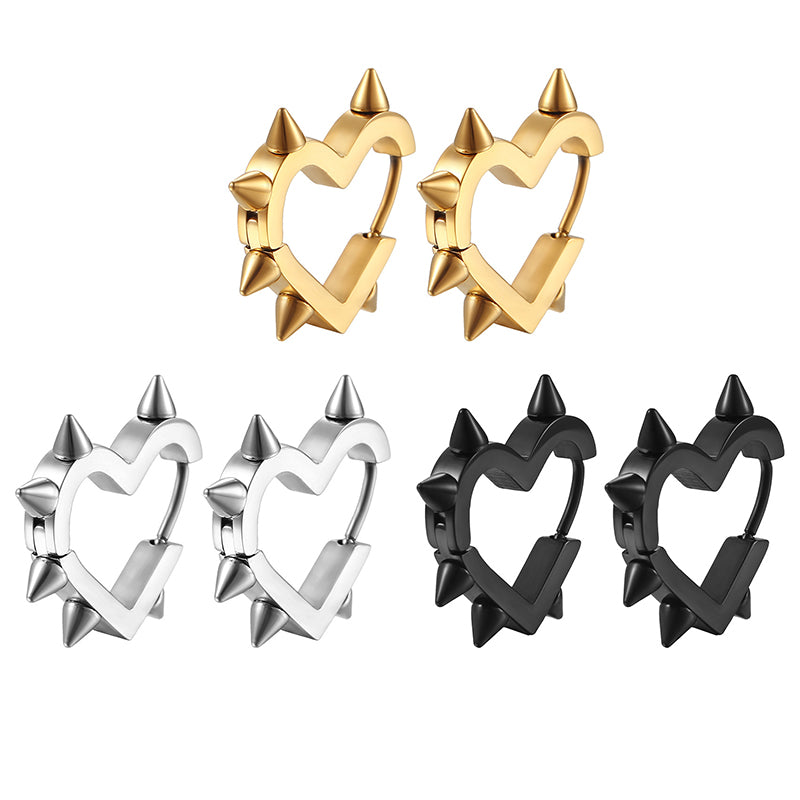 Punk Heart Shape Spike Stainless Steel Earrings | Gthic.com