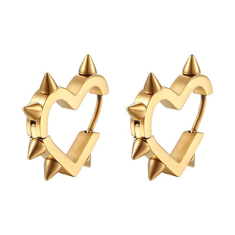Punk Heart Shape Spike Stainless Steel Earrings | Gthic.com
