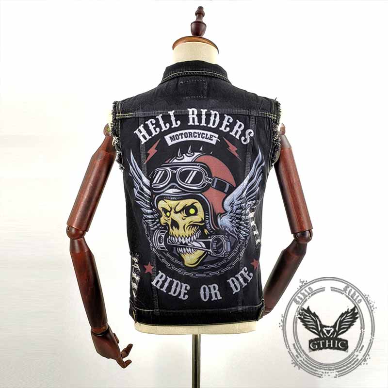 Punk Hell Riders Wings Skull Print Denim Vest – GTHIC