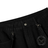 Punk High Street Tie Button Cargo Wide-Leg Jeans