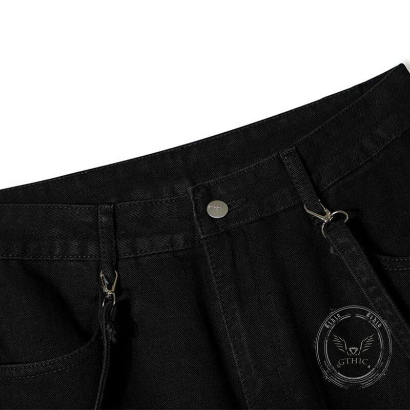 Punk High Street Tie Button Cargo Wide-Leg Jeans
