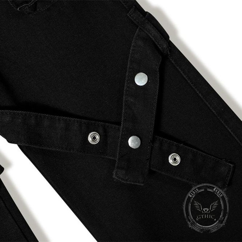 Punk High Street Tie Button Cargo Wide-Leg Jeans