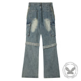 Punk High Street Tie Button Cargo Wide-Leg Jeans | Gthic.com