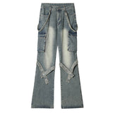 Punk High Street Tie Button Cargo Wide-Leg Jeans | Gthic.com