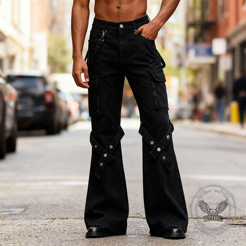 Pantalon Punk Homme en Coton Imprimé Crâne Patch