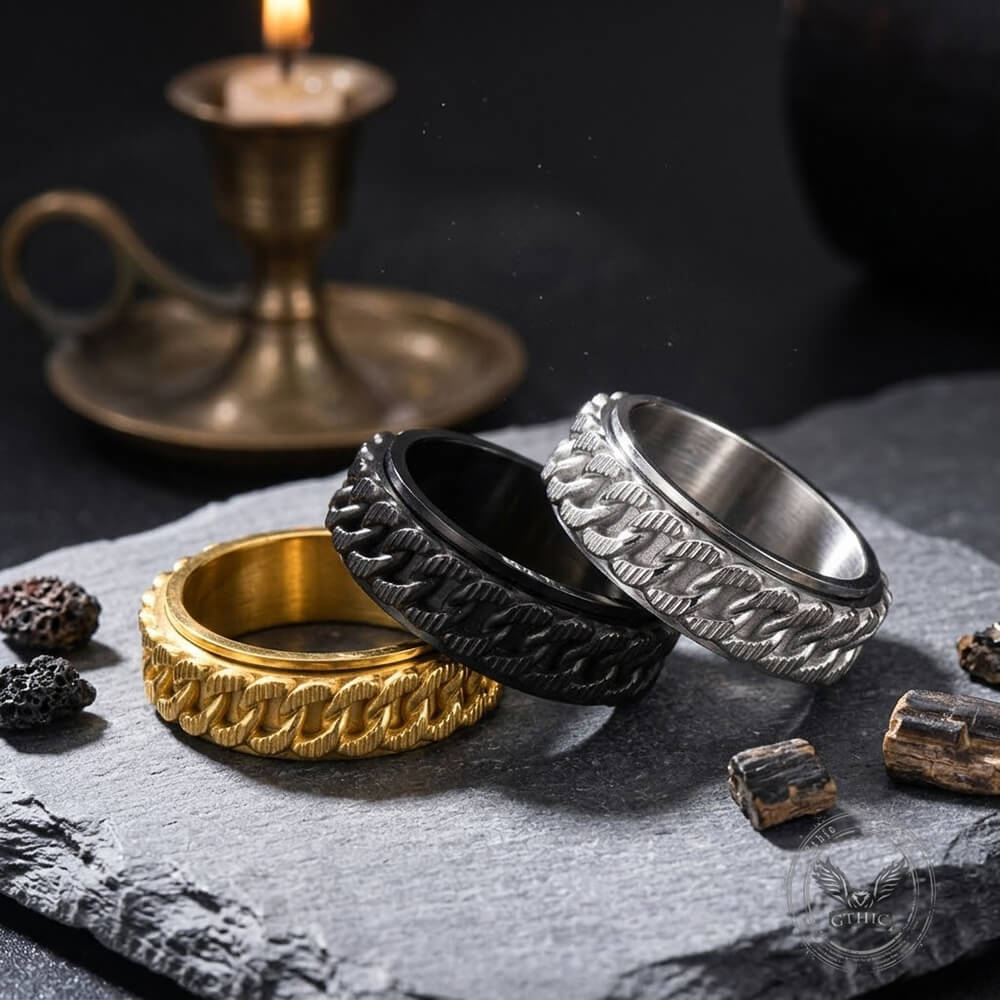 Punk Hip-Hop Cuban Link Stainless Steel Spinner Ring | Gthic.com