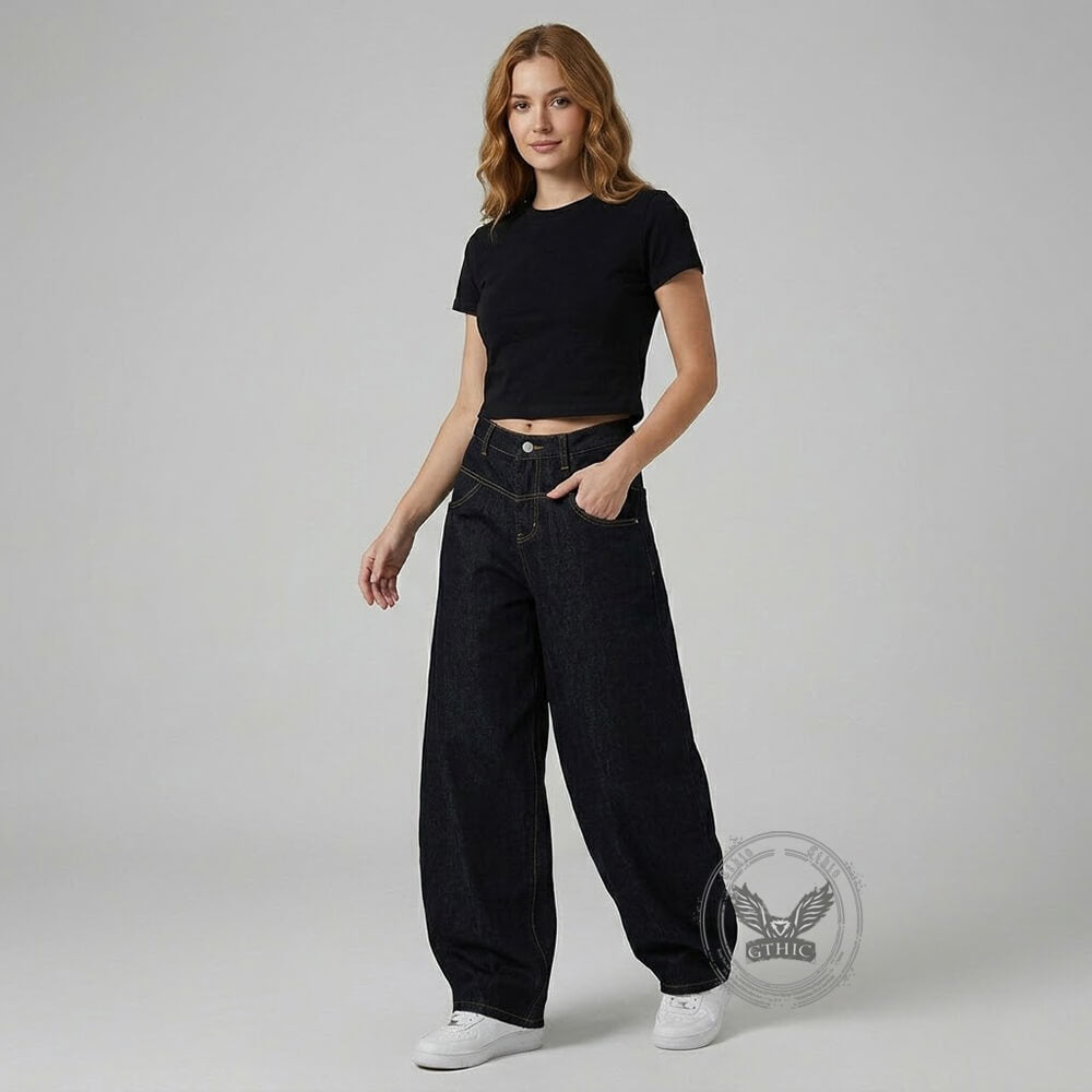 Punk Hip-Hop Star Print Loose-Fit Scimitar Jeans | Gthic.com